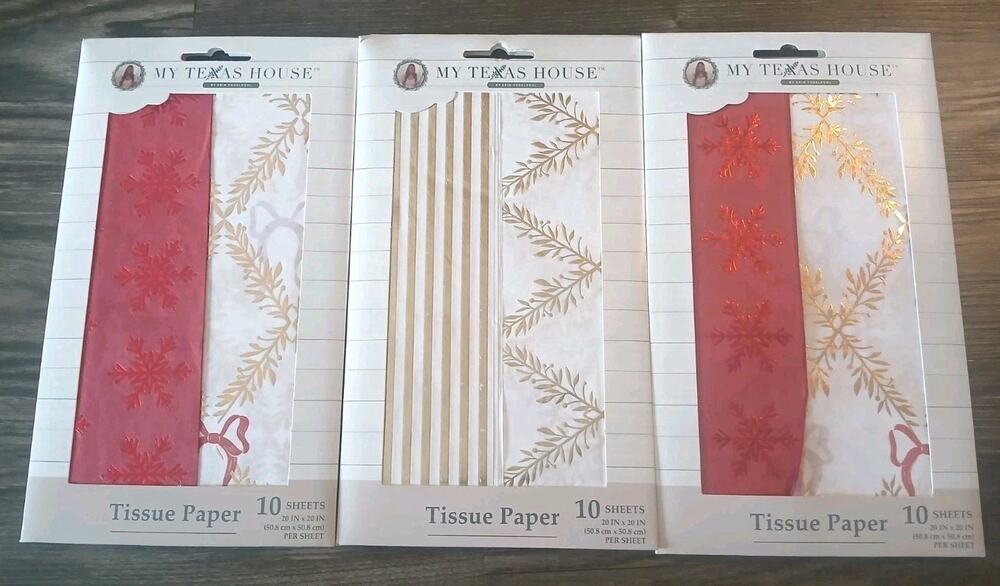 3 Packs My Texas House Red, White & Gold Foil Gift Tissue Paper, 10 Sheets/Pack